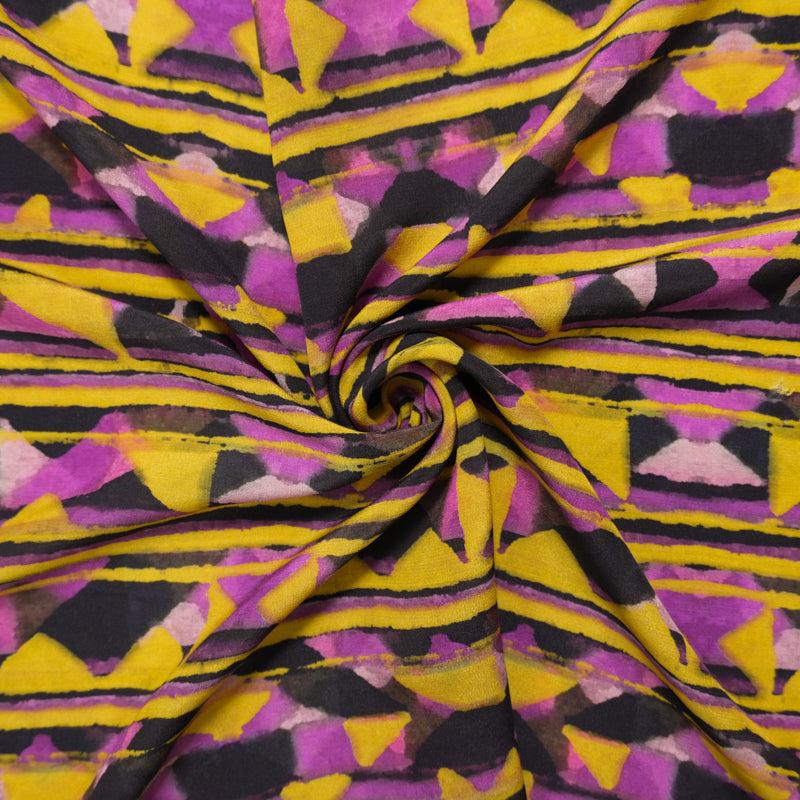 Purple Silk Aztec Stripe Printed Semi-Sheer Crepe Woven Fabric