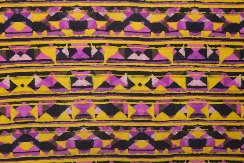 Purple Silk Aztec Stripe Printed Semi-Sheer Crepe Woven Fabric