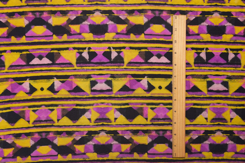 Purple Silk Aztec Stripe Printed Semi-Sheer Crepe Woven Fabric