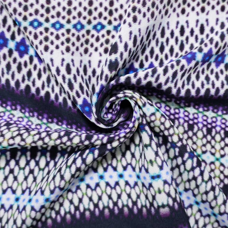 Purple Silk Abstract Stripe Printed Crepe De Chine Woven Fabric
