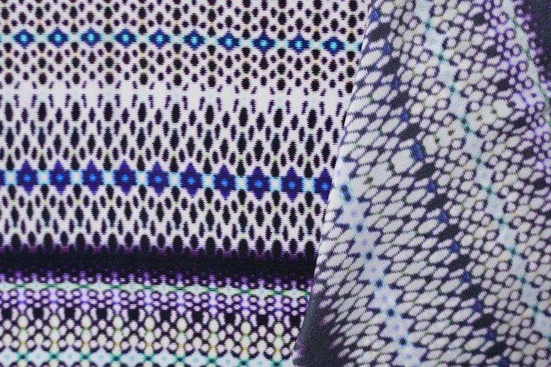 Purple Silk Abstract Stripe Printed Crepe De Chine Woven Fabric