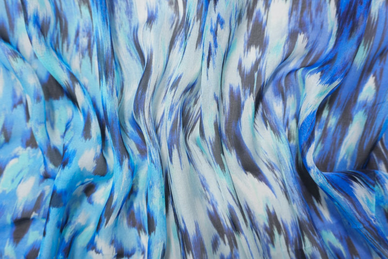 Blue Silk Abstract Printed Chiffon Woven Fabric
