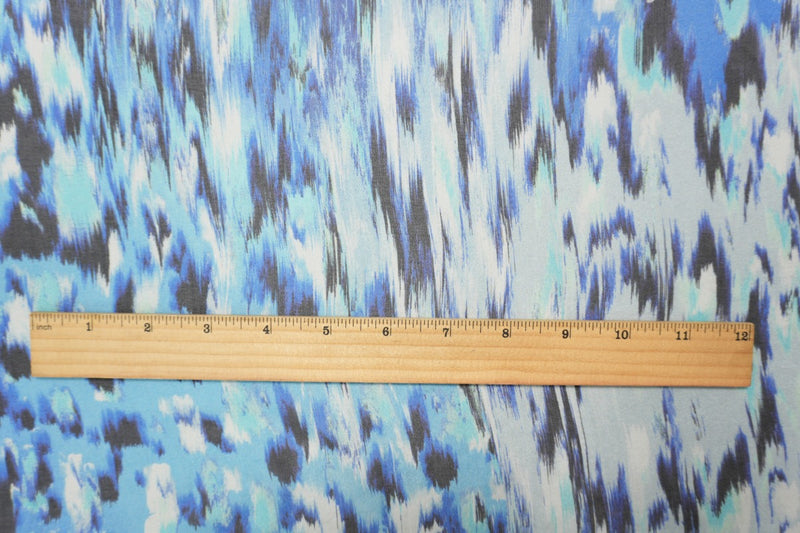 Blue Silk Abstract Printed Chiffon Woven Fabric