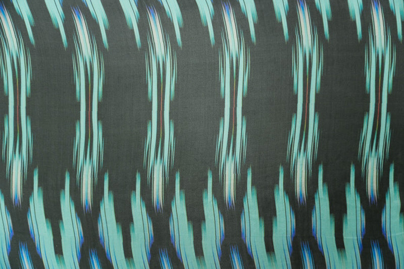 Teal Silk Abtract Ikat Printed Chiffon Woven Fabric