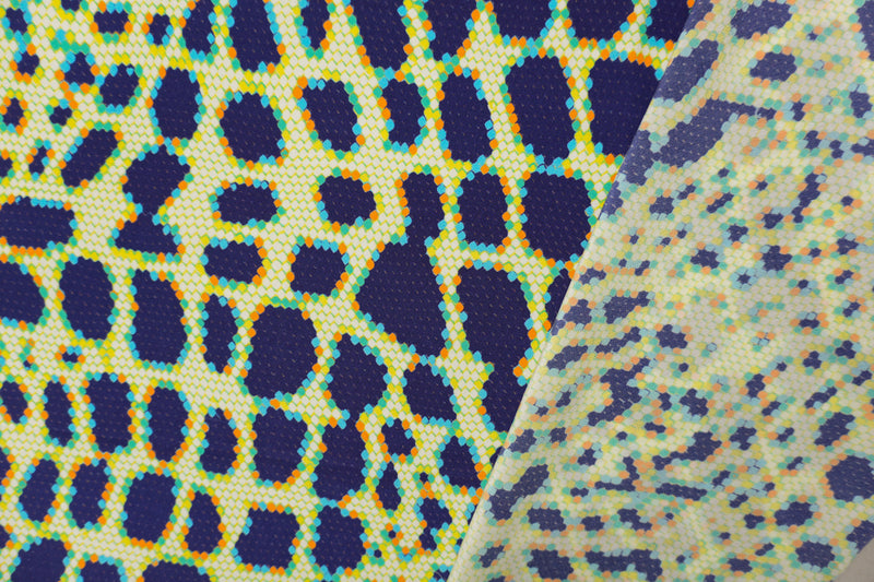 Blue Silk Honeycomb Reptile Printed Crepe De Chine Woven Fabric
