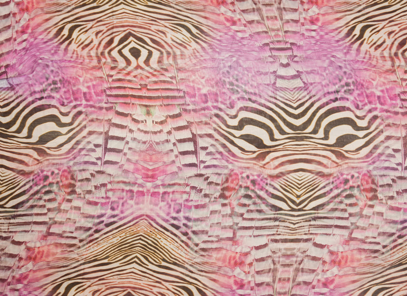 Purple Silk Abstract Zebra Printed Chiffon Woven Fabric