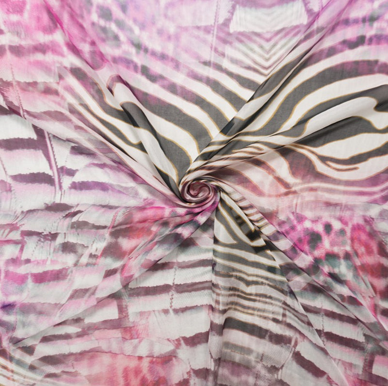 Purple Silk Abstract Zebra Printed Chiffon Woven Fabric