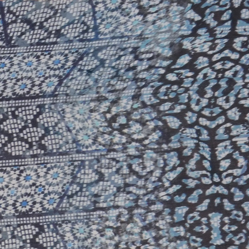 Blue Silk Geometric Border Printed Chiffon Woven Fabric