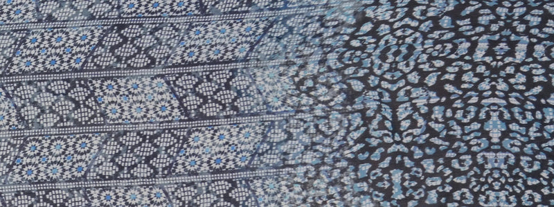 Blue Silk Geometric Border Printed Chiffon Woven Fabric