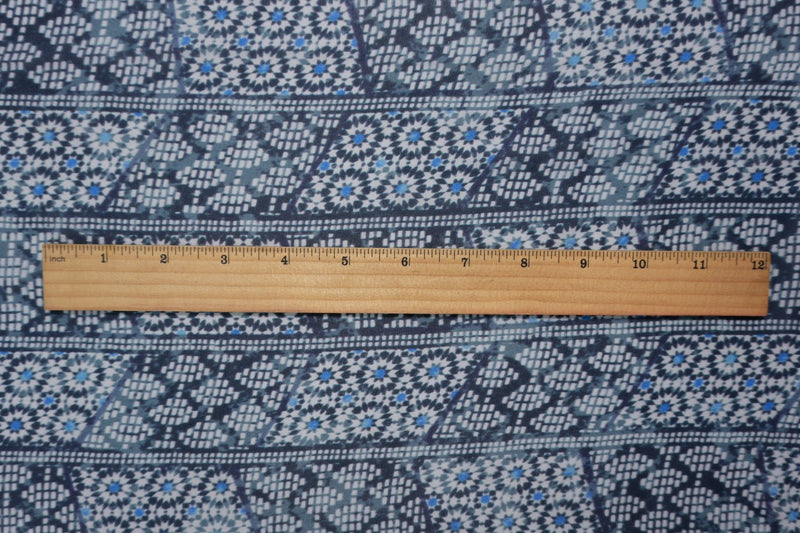 Blue Silk Geometric Border Printed Chiffon Woven Fabric