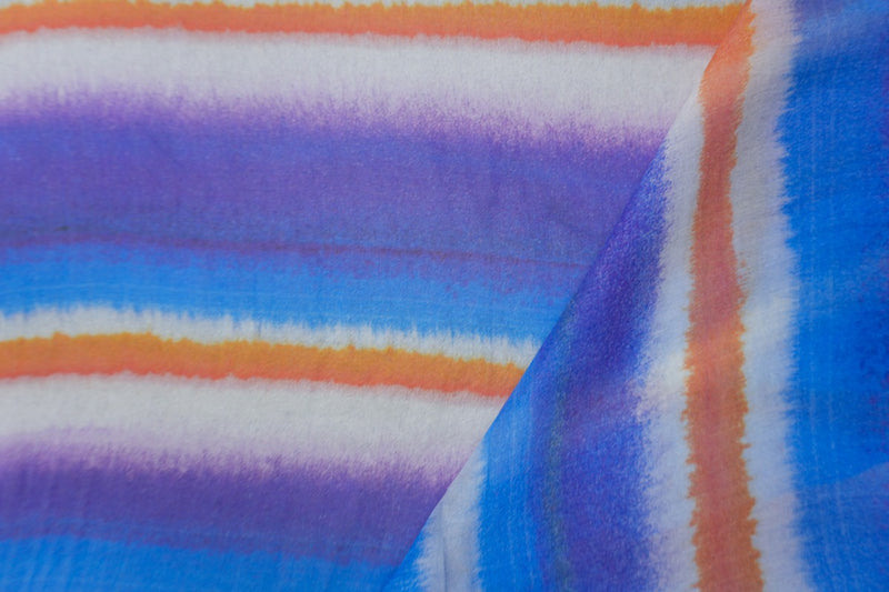 Blue Silk Stripe Printed Chiffon Woven Fabric