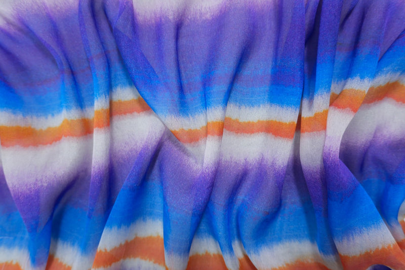 Blue Silk Stripe Printed Chiffon Woven Fabric