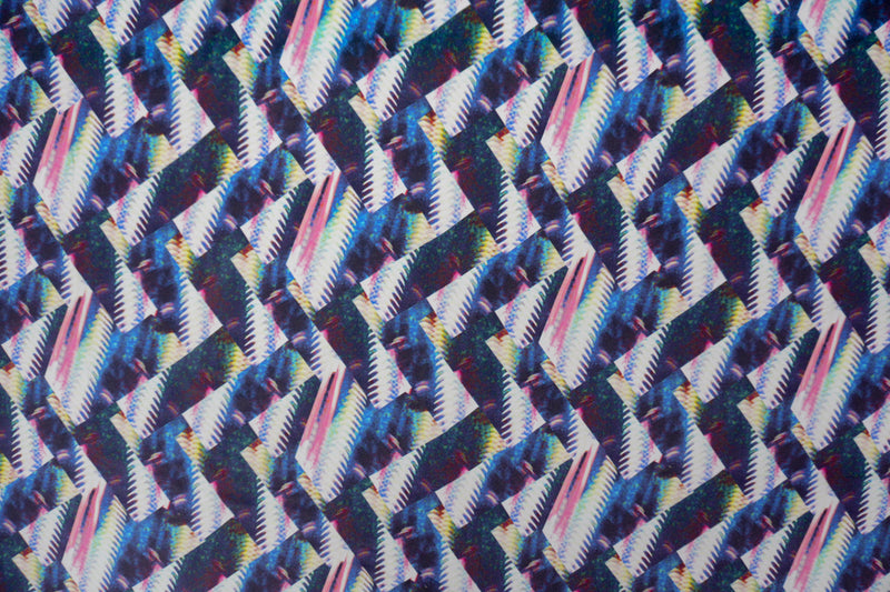 Blue Silk Abstract Fragment Printed Matte Crepe De Chine Fabric