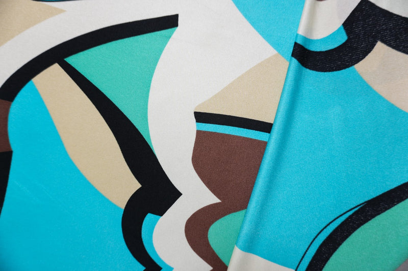 Teal Silk Abstract Printed Interlock Knit Fabric