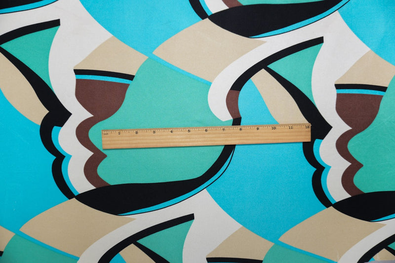 Teal Silk Abstract Printed Interlock Knit Fabric