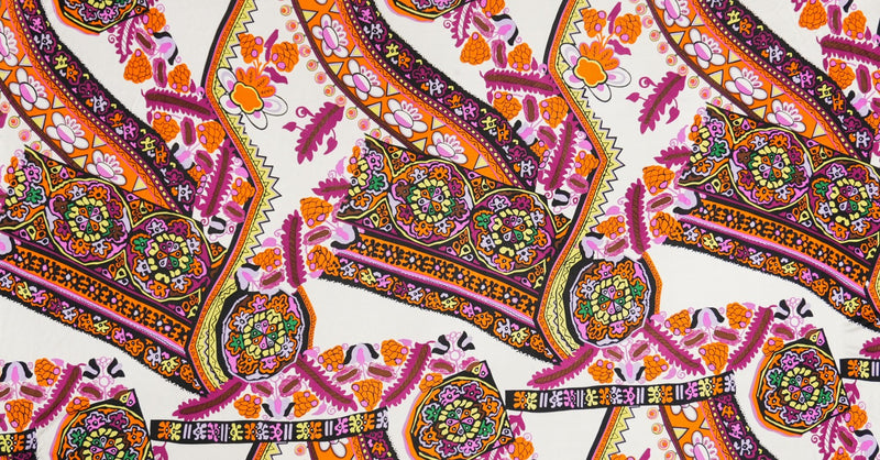 Orange Silk Abstract Medallion Printed Interlock Knit Fabric