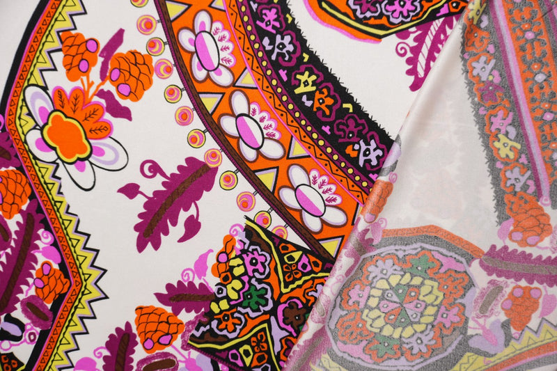 Orange Silk Abstract Medallion Printed Interlock Knit Fabric