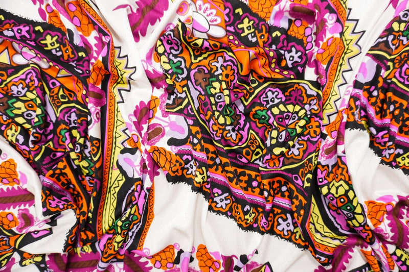 Orange Silk Abstract Medallion Printed Interlock Knit Fabric