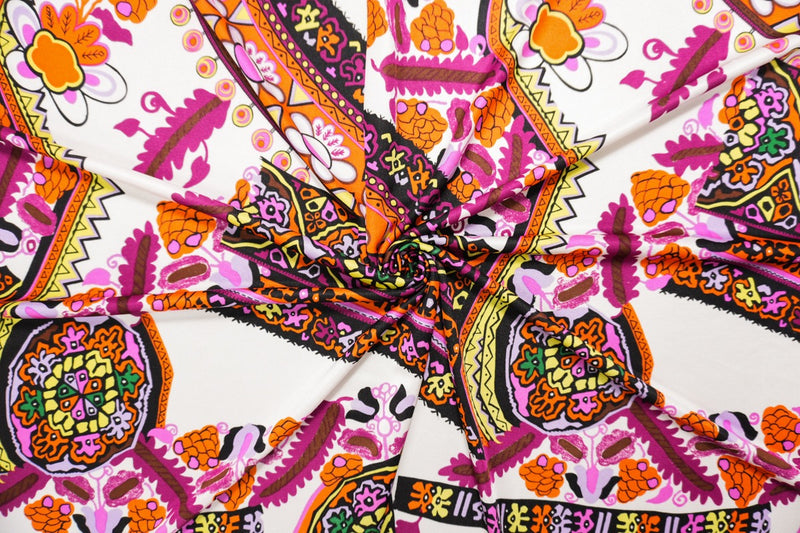 Orange Silk Abstract Medallion Printed Interlock Knit Fabric