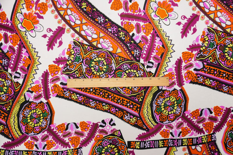 Orange Silk Abstract Medallion Printed Interlock Knit Fabric