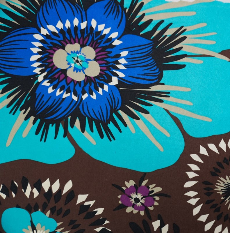 Brown Silk Floral Printed Interlock Knit Fabric