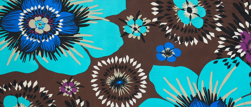 Brown Silk Floral Printed Interlock Knit Fabric