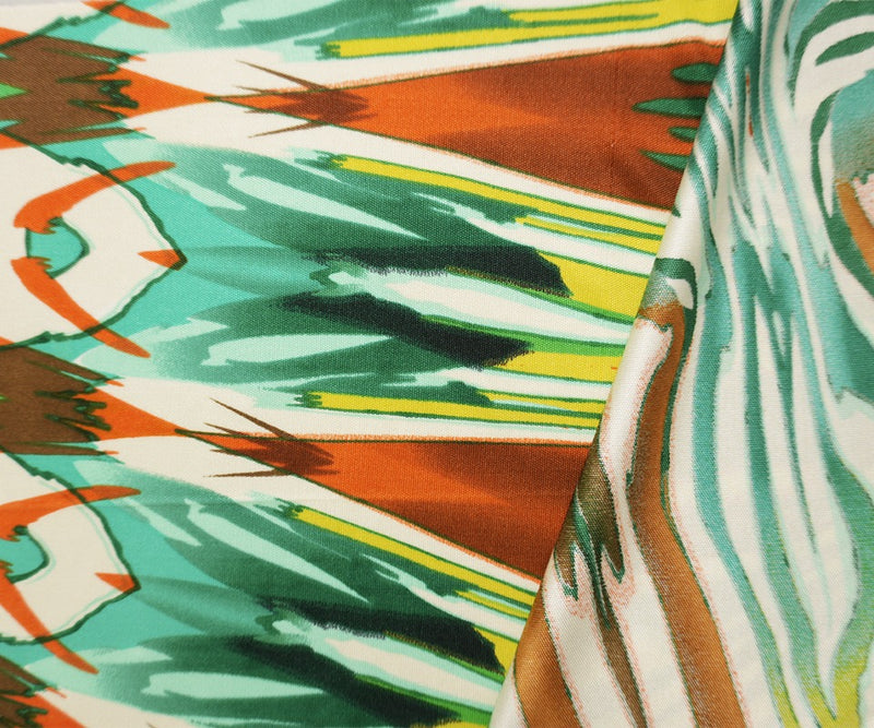Green Silk Abstract Printed Interlock Knit Fabric