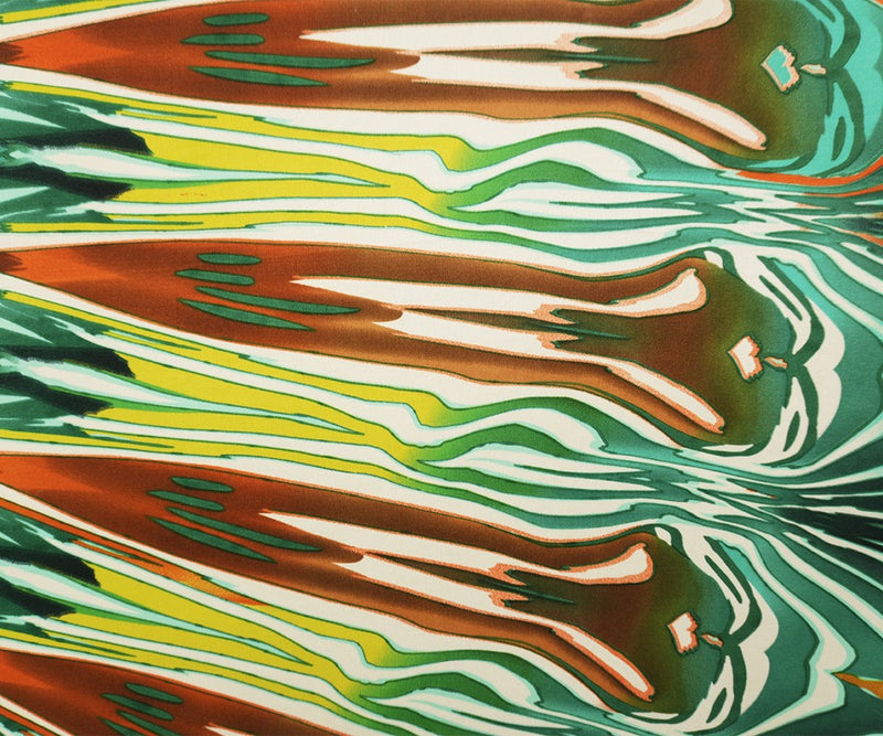 Green Silk Abstract Printed Interlock Knit Fabric