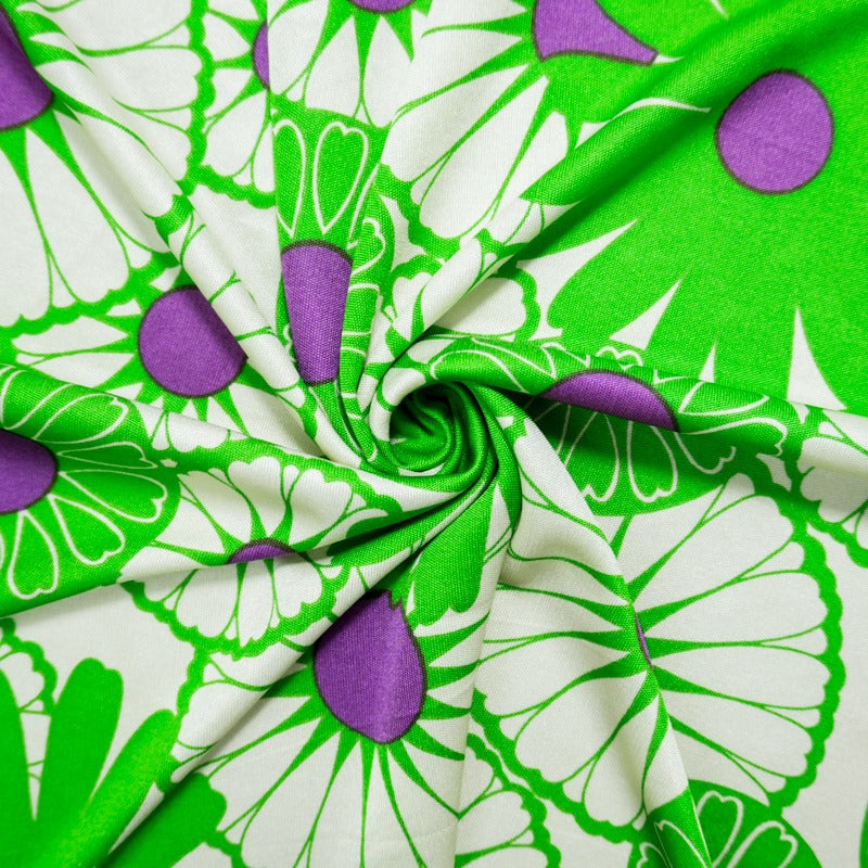 Green Silk Spandex Stretch Floral Printed Interlock Knit Fabric