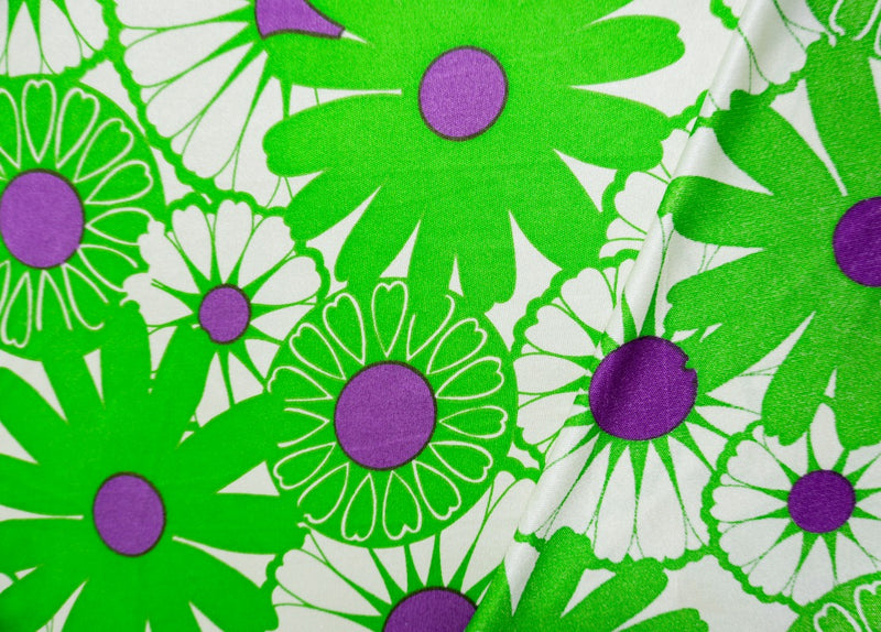 Green Silk Spandex Stretch Floral Printed Interlock Knit Fabric