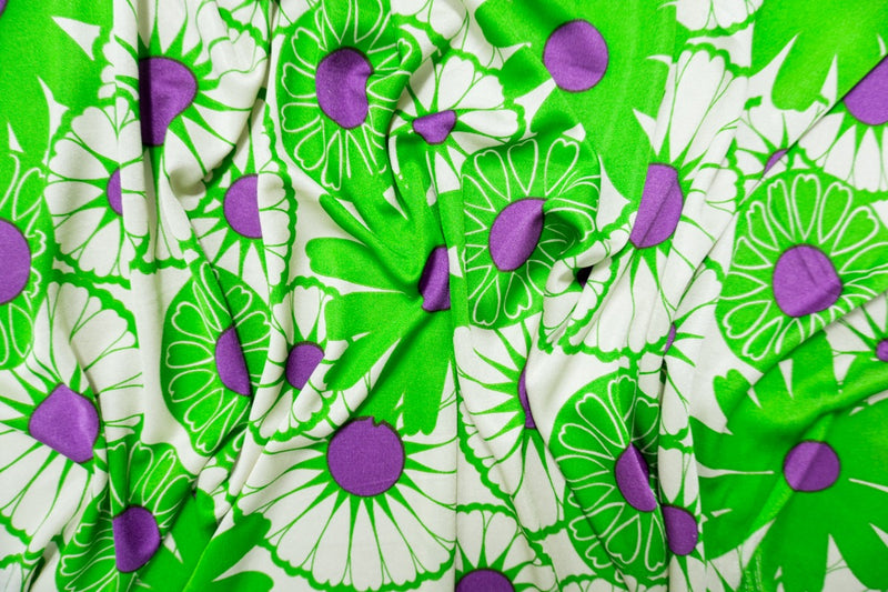 Green Silk Spandex Stretch Floral Printed Interlock Knit Fabric