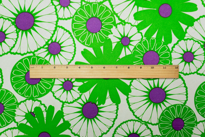 Green Silk Spandex Stretch Floral Printed Interlock Knit Fabric