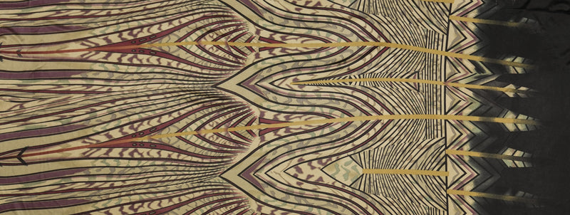 Beige-Black Silk Aztec Border Stripe Print Interlock Knit Fabric