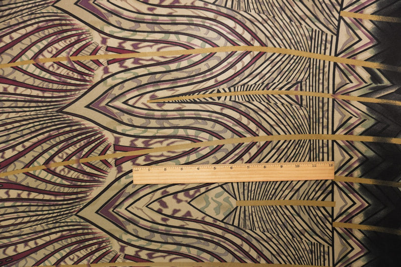 Beige-Black Silk Aztec Border Stripe Print Interlock Knit Fabric