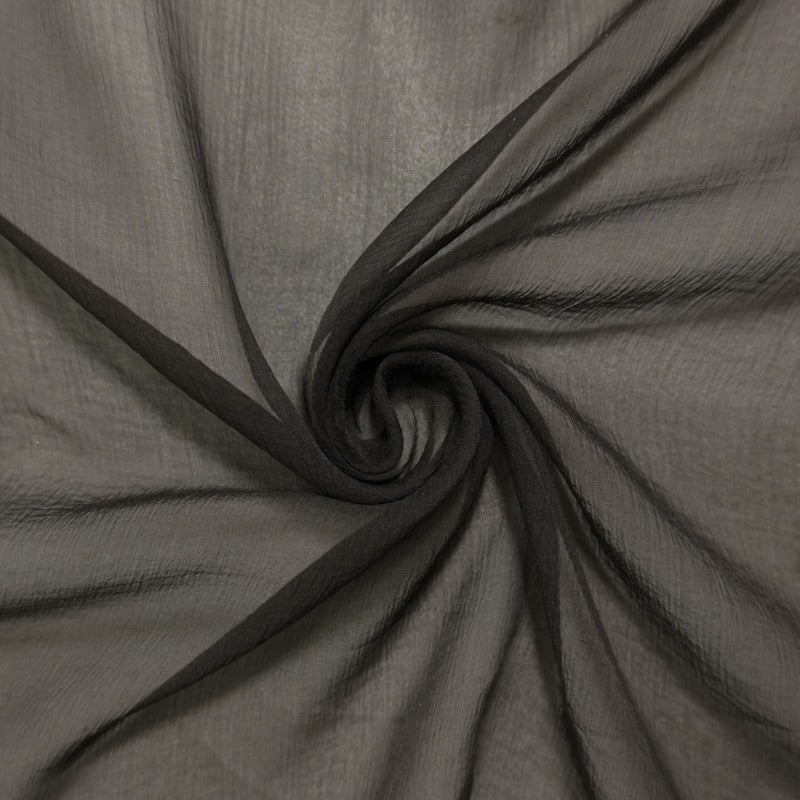 Black Silk Solid Crinkle Yoryu Chiffon Woven Fabric