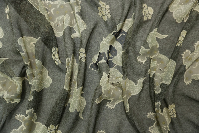 Gray Silk Printed Chiffon Woven Fabric