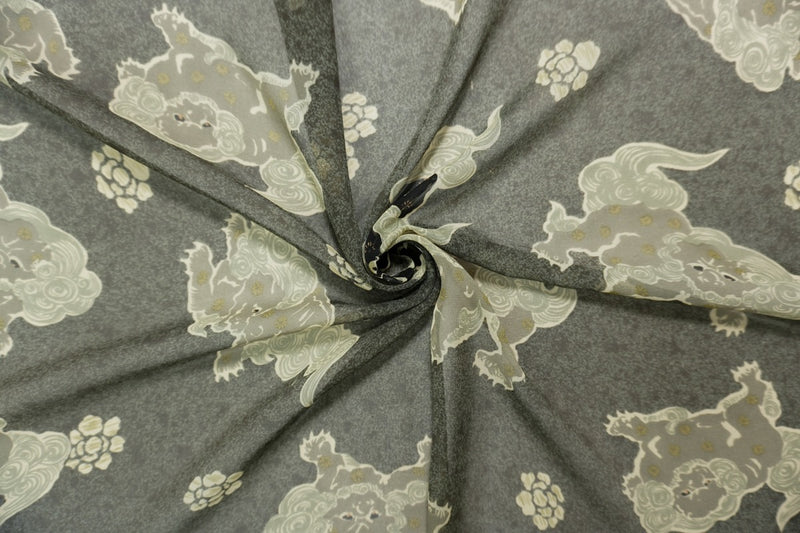 Gray Silk Printed Chiffon Woven Fabric