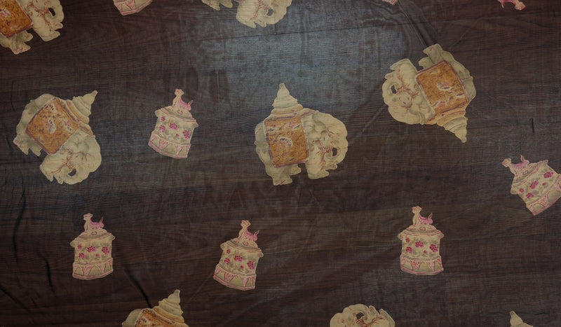 Black Silk Elephant Printed Chiffon Woven Fabric