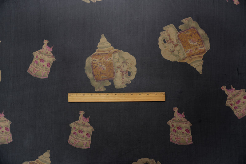 Black Silk Elephant Printed Chiffon Woven Fabric