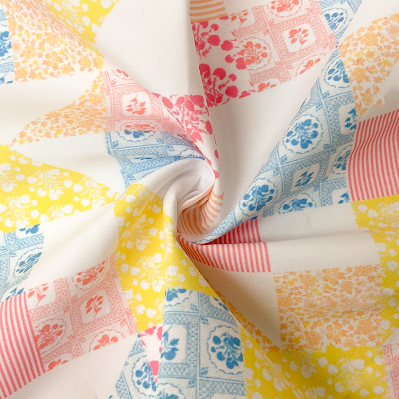 Yellow-Multi Patch Floral Printed Board Short Woven Fabric