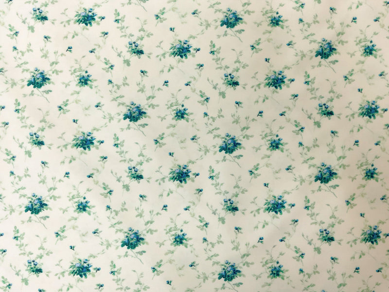 3 YD PC-Ivory-Blue-Muilti Floral Printed Board Short Woven Fabric