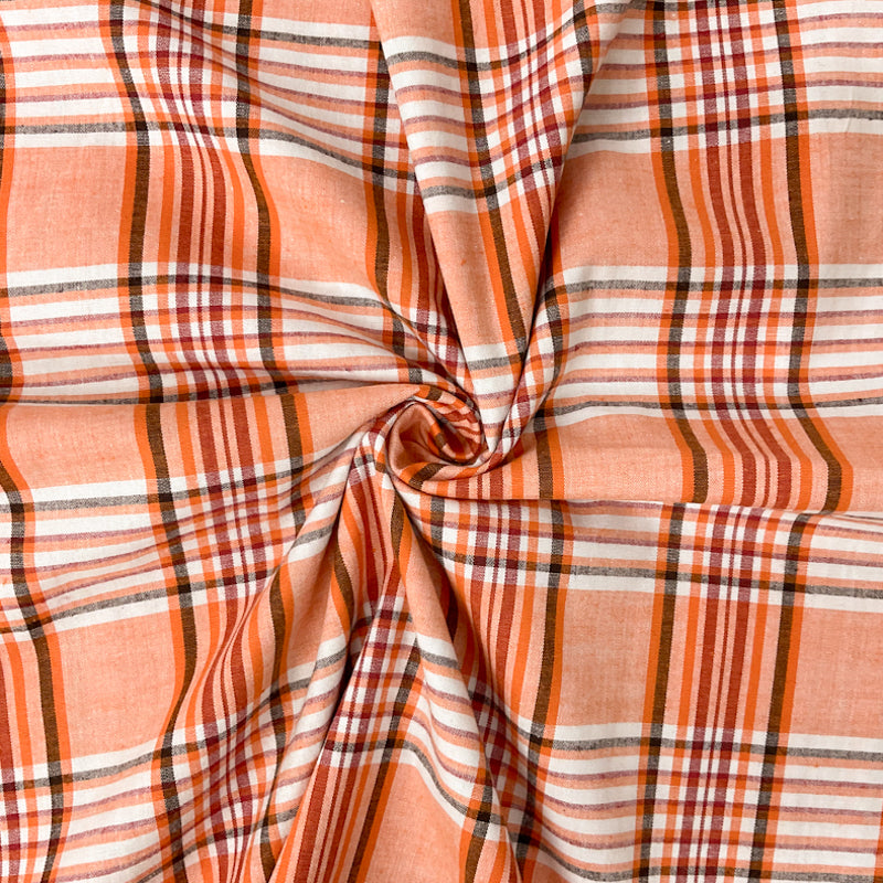 Orange Cotton Spandex Stretch Plaid Madras Woven Fabric