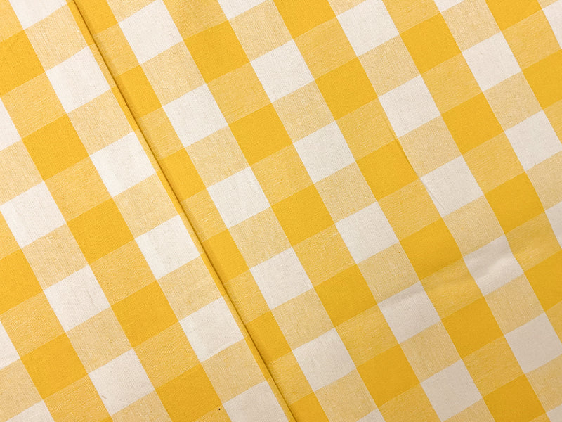 Yellow-White Cotton Spandex Stretch Check Gingham Woven Fabric