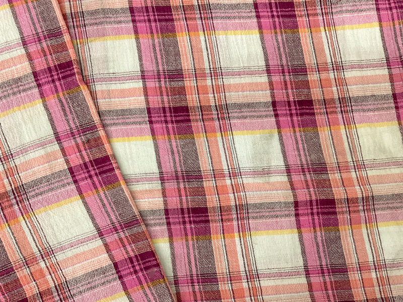 Pink-Silver-Multi Cotton Lurex Plaid Crinkled Gauze Woven Fabric