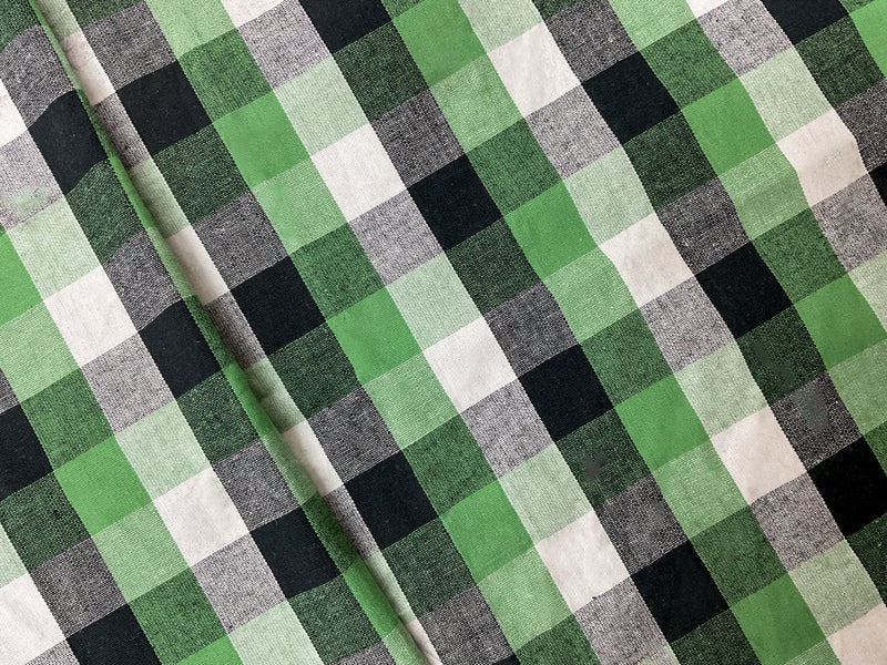 Green-Multi Cotton Spandex Stretch Check Gingham Woven Fabric