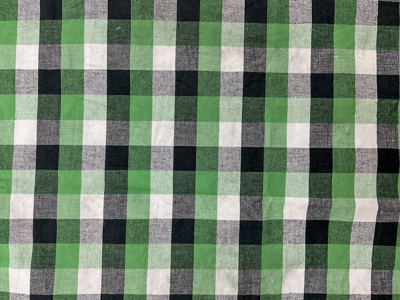 Green-Multi Cotton Spandex Stretch Check Gingham Woven Fabric