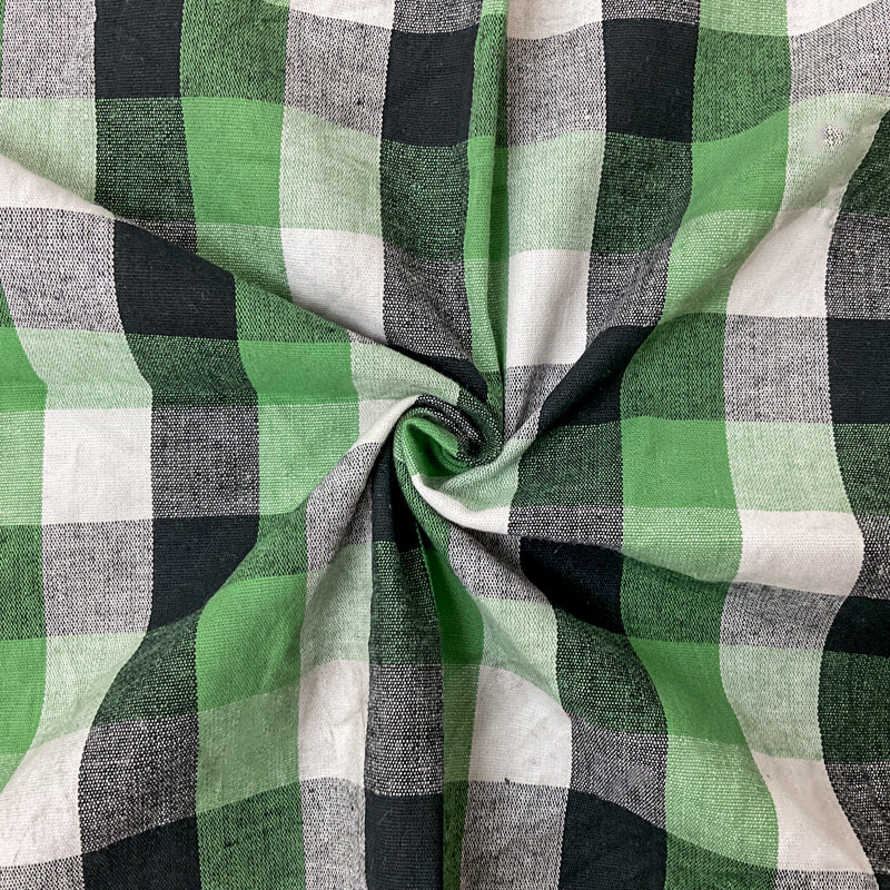 Green-Multi Cotton Spandex Stretch Check Gingham Woven Fabric