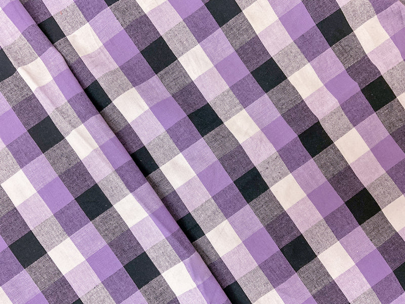 Purple-Multi Cotton Spandex Stretch Check Gingham Woven Fabric