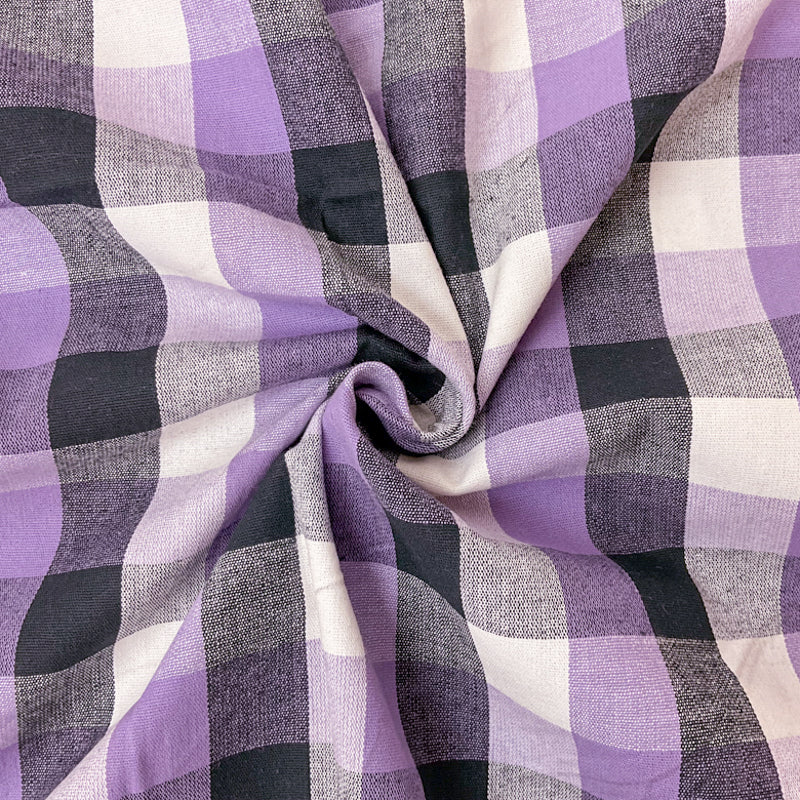 Purple-Multi Cotton Spandex Stretch Check Gingham Woven Fabric
