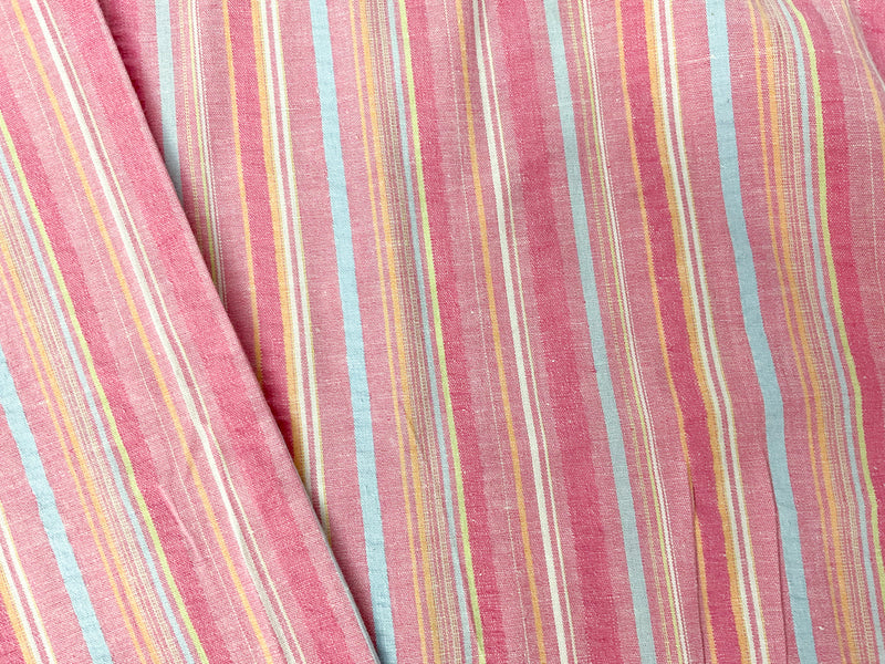 Pink-Multi Cotton Stretch Stripe Crinkled Woven Fabric